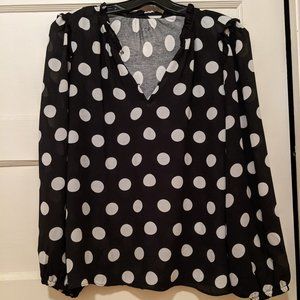 LOFT Black and White Polka Dot Sheer Blouse, Petite Medium